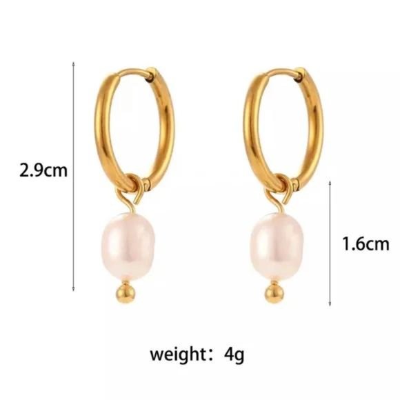 New 18K Gold Fresh Water Pearl Hoop Earrings, NICE EARRINGS, CUTE EARRINGS - Picture 7 of 7